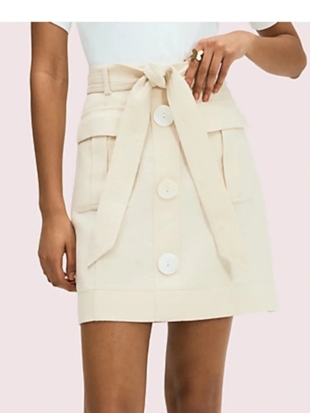 kate spade Luxe Cream Button-Front High Waist linnen blend  twill Skirt withBelt